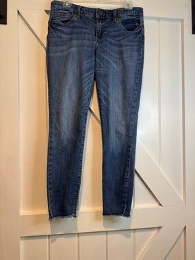 Kut from the Kloth Mid Wash Skinny Jeans with Frayed Hem